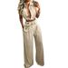 Women's fashion solid color lapel sexy sleeveless top casual pants suit_desvips.com