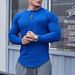 Men's Clothing round neck button muscle men's long sleeved T shirt bottoming shirt top training suit new fitness trend_desvips.com