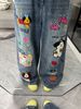 Cute Cartoon Patchwork Wide Leg Jeans For Women, High Waist Loose Baggy Denim Pants, 90s Streetwear Casual Trousers For Everyday & Vacatio Jeans Donna_desvips.com