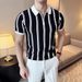 Men's Clothing High Grade Knitted Ice Silk Polo Shirt Men's Short Sleeved Summer Thin Style Fashion Slim Striped Zipper T Shirt_desvips.com