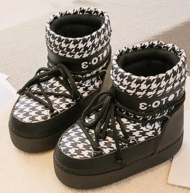 024 Houndstooth Short Thick-Soled Export To Russia Winter Ski Snow Waterproof Northeast Moon Boots_desvips.com