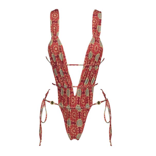 2026 New Retro Prints Hollow Out One Piece Swimsuit Women Sexy Lace-up Swimwear Tropical Summer Beachwear Bathing Suit_desvips.com