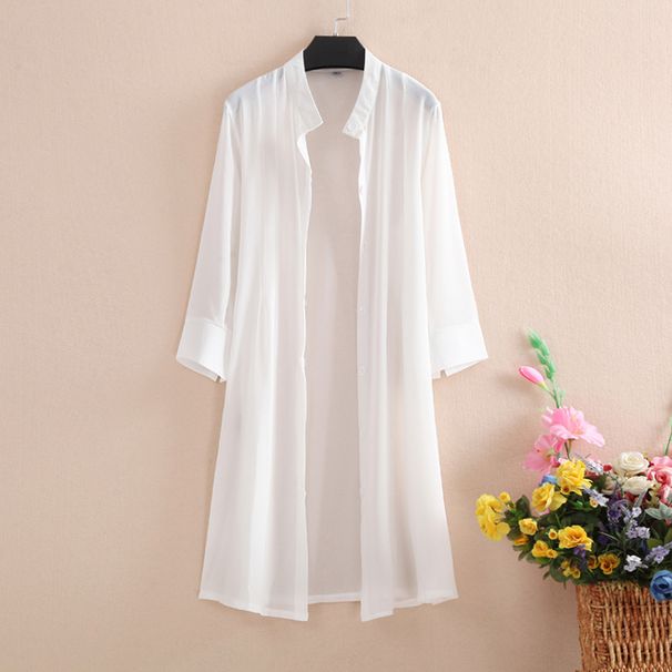 Chiffon Sun Protection Clothing Women's Summer New Mid Long Length Shirt Loose Shawl Outer Match Air Conditioning_desvips.com