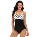 Black And White Polka Dot Swimsuit Half-Print Sexy Conservative One-Piece Swimwear For Women_desvips.com