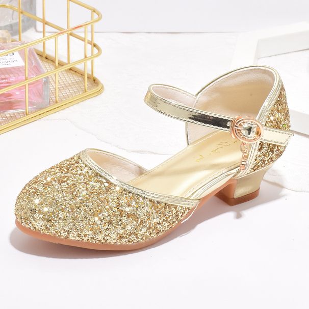 Girls' high heels New children's performance shoes gold and silver with dress runway glass shoes large child princess shoes_desvips.com