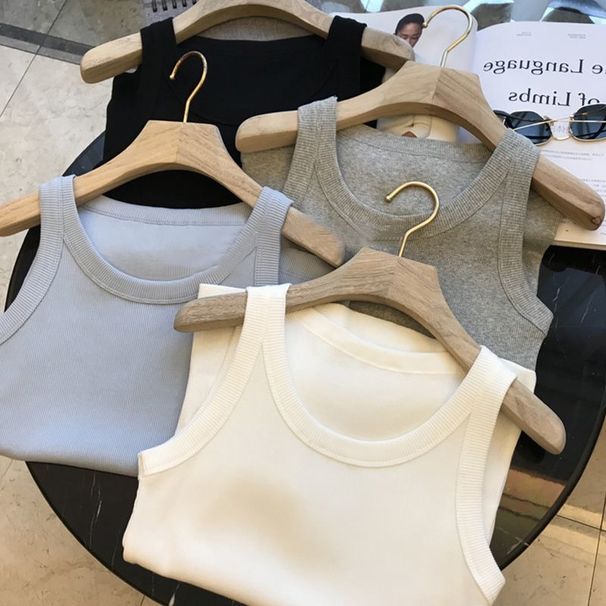 New Summer Ribbed Tank Top, Korean Style Sleeveless Undershirt, Casual Small Camisole, Versatile Children's Vest_desvips.com