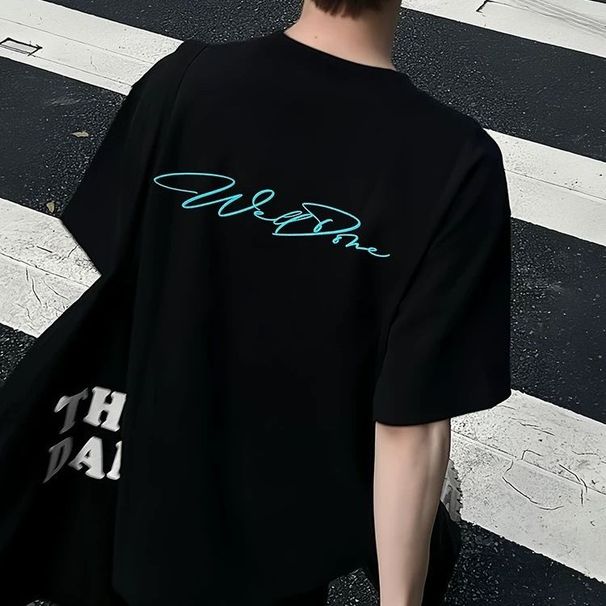Trendy New Style G Pure Cotton Non See Through Printed T Shirt Short Sleeve American Style Handsome Loose Versatile_desvips.com
