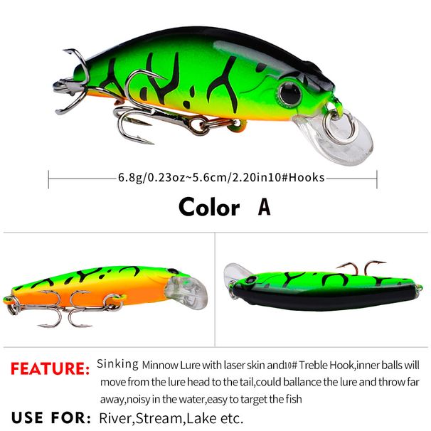 Long Casting Sinking Minnow Lua 5.6cm 6.8g Freshwater Bass Lure Bionic Plastic Hard Bait Fishing Gear_desvips.com