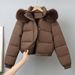 Women's Winter Jacket With Faux Fur Trim, Short Padded Coat, Thermal Lined, Slim Fit, Hooded, Zipper Closure, Casual & Elegant Style_desvips.com
