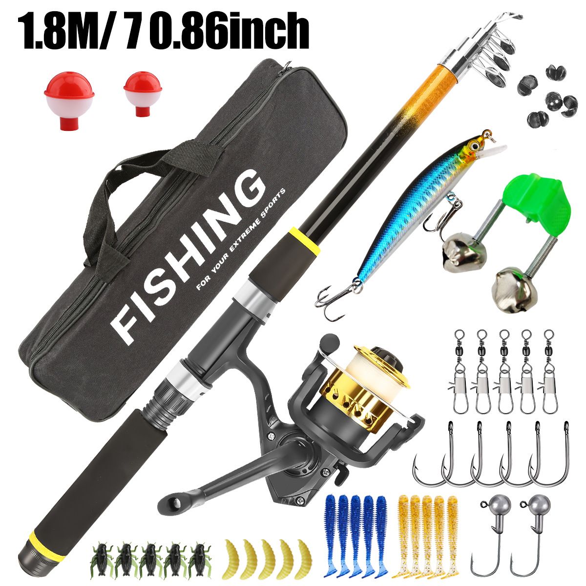 Sea Lure Full Combination Hard Soft Bait Reel Retractable Fishing Rod Beginner Set Complete_desvips.com