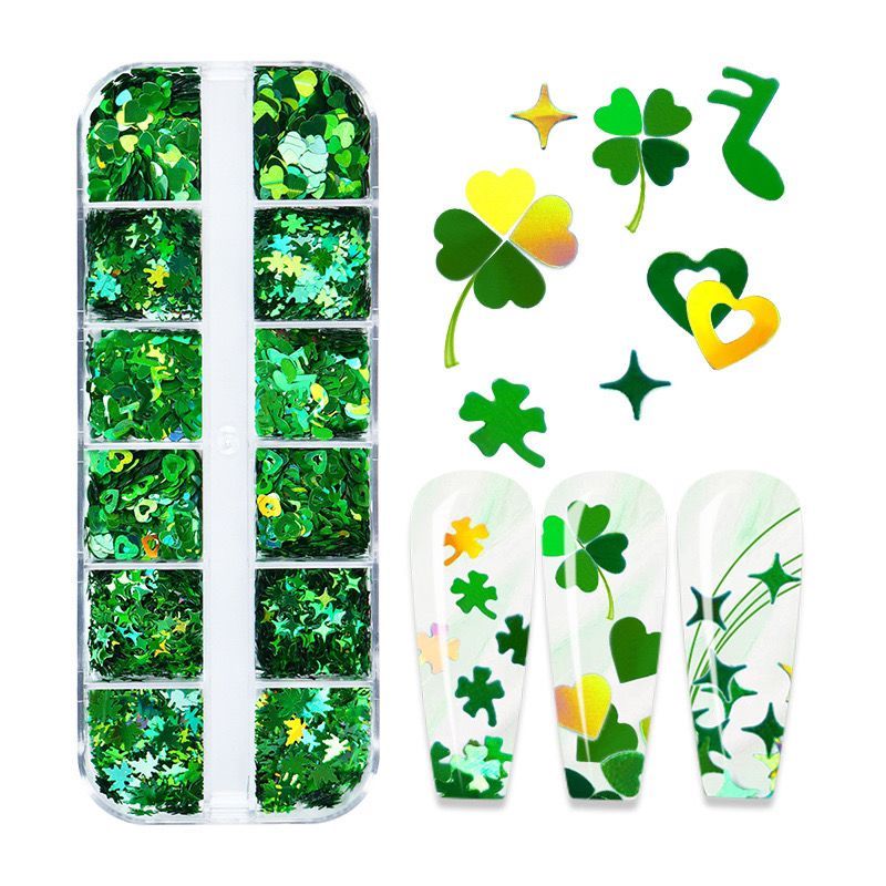 Boxed Irish Festival Series St. Patrick's Day Four-leaf Clover Green Sequins_desvips.com