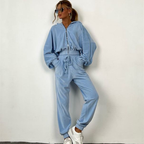 Women's Clothing Solid Color Cardigan Hooded Pants Women's Leisure Fashion Long Sleeve Sweater Set_desvips.com