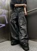 NOKOMETA Street Dark Punk Embroidered Rough Trim Patch Wide Leg Pants Street Loose Trousers Jeans_desvips.com