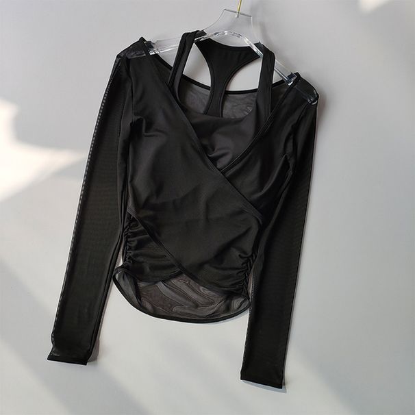 Women's Sexy Mesh Slimming Yoga Set Two-Piece Look Sports Bra Quick-Dry Training & Pilates Outfit_desvips.com