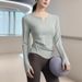 Women's Slim Fit Long Sleeve Yoga Top Quick Drying V Neck Fitness Pilates Top_desvips.com