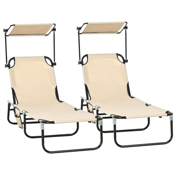 2er Set Sonnenliege Klappbar Gartenliege Mit Sonnendach 5-Fach Höhenverstellbarer Rückenlehne Braun_desvips.com