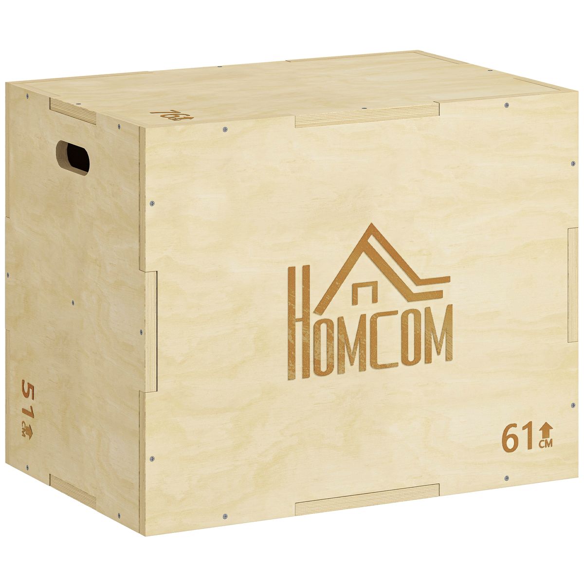 Cajón De Salto De Madera 3 En 1 Con 2 Mango Hueco Carga 120 Kg Para Oficina Gimnasia 61x51x76 Cm Madera Natural_desvips.com