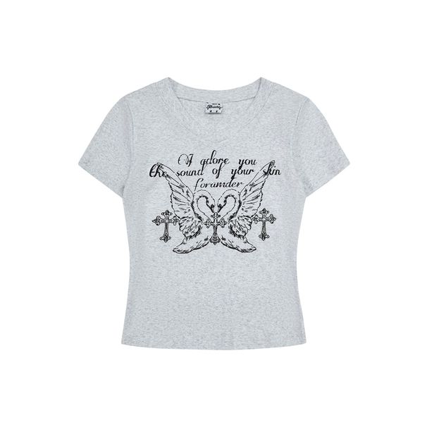 OREETA American Street Style Hand-Painted Graffiti T-Shirt For Women, New Summer Model, Straight Shoulder V-Neck,_desvips.com