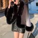 Women's Clothing New rex rabbit fur collar gradien autumn and winter shawl cape large size women's knitted cardigan jacket_desvips.com