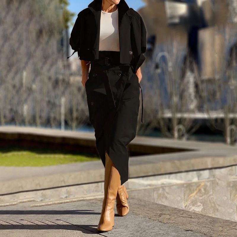 Women's Clothing New Versatile Casual Workwear Temperament Button Belt Suit Skirt_desvips.com