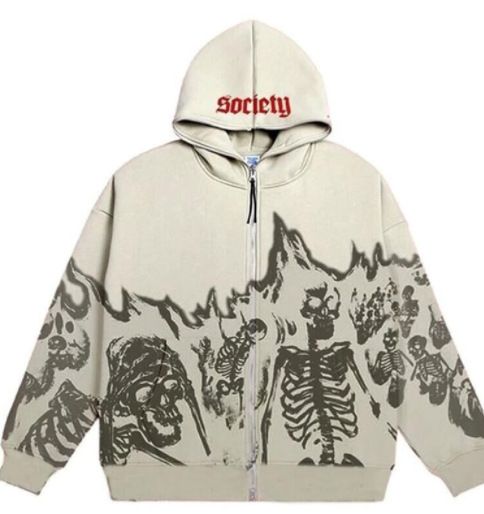 Skull Graphic Streetwear Hoodie Y2k Gothic Punk Harajuku Japanese Zipper Sweatshirt Women_desvips.com
