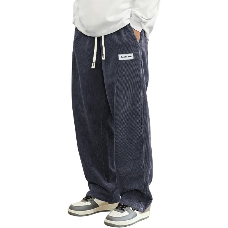 New Mens Corduroy Casual Fashion Loose Fit Baggy Pants Straight Sweatpants Elastic Waist Drawstring Outdoor Streetwear_desvips.com