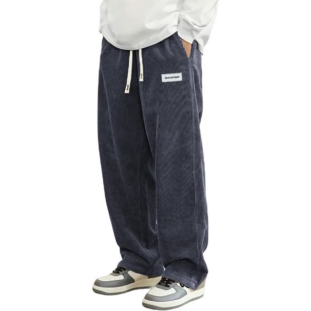 New Mens Corduroy Casual Fashion Loose Fit Baggy Pants Straight Sweatpants Elastic Waist Drawstring Outdoor Streetwear_desvips.com