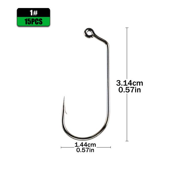 15pcs High Carbon Steel Jig Fishing Hooks - 60 Degree Offset Eye Shank For Saltwater Bass Jigging - Black Nickel Finish Strong_desvips.com