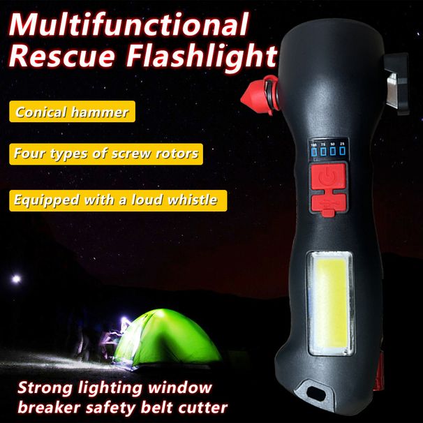 Safety Multi-Function Flashlight Car Self-Rescue Escape Window Breaker Emergency Life-Saving Hammer_desvips.com