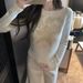 Long Sleeve White Embroidered Knitted Sweater Autumn Winter Women's Lazy High-End Slim Fit Heavy Craft Round Neck_desvips.com