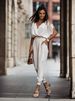Women V-neck pocket jumpsuit with elastic waist casual pants_desvips.com