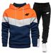 Autumn Winter Fleece Warm Men's Hoodie + Pants 2-Piece Set Sportswear Trendy Fashion Color Block Suit_desvips.com