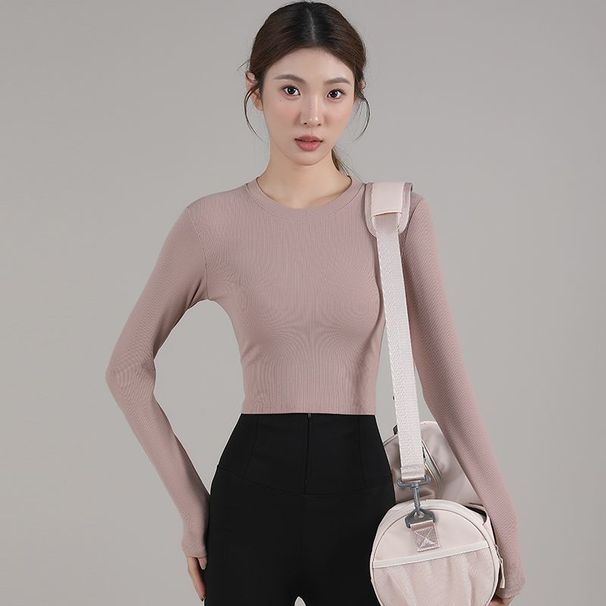 Slim Fit Short Sports Top For Women, Comfortable Shaping Quick-Dry Yoga Autumn Inner And Outer Wear, Long Sleeve Running_desvips.com
