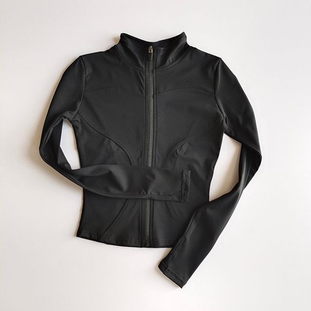 Outdoor Sports Long Sleeved Women Slim Yoga Clothes Quick Dry Zipper Cardigan Stand Up Collar Running Fitness Jacket Top_desvips.com