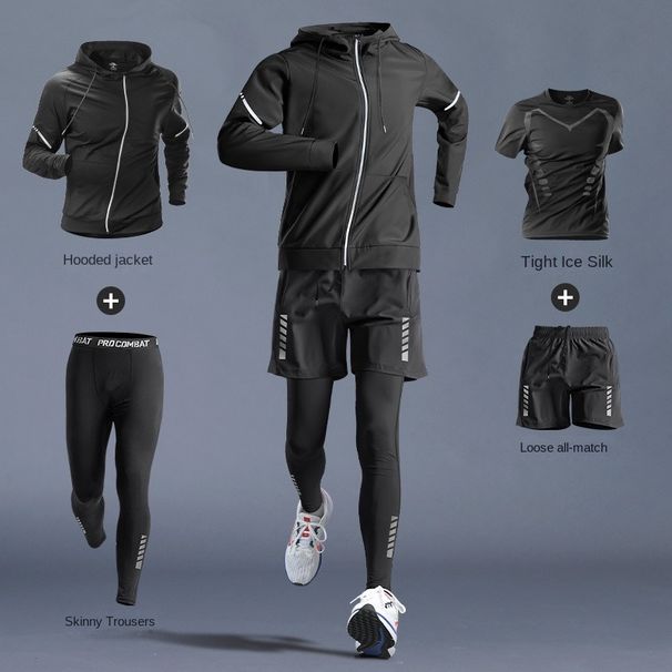Sports Four Piece Set For Men's Gym Autumn Quick Drying Clothes, Tight Fitting Equipment, Morning Running Speci_desvips.com