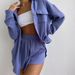 Women's Clothing new arrival lapel loose shirt high waist shorts two piece fashion casual suit_desvips.com