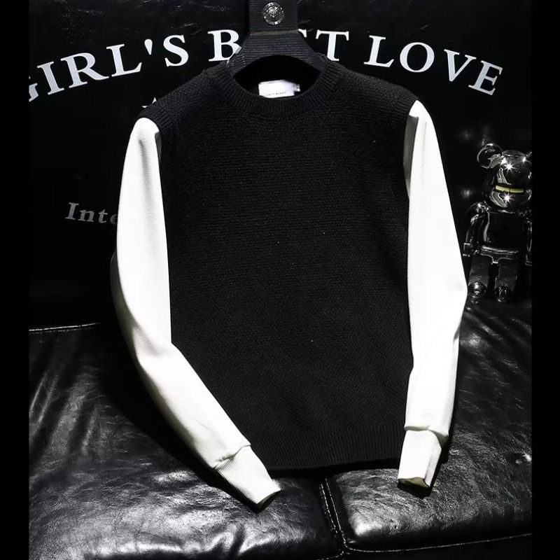 Men's Clothing new autumn and winter hot selling two piece sweater men's knitted vest set splicing bottoming shirt_desvips.com