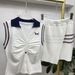 2025 Summer New Slightly Chubby Girls College Style White Bear Embroidered Knitted Vest And Shorts Set For Women_desvips.com