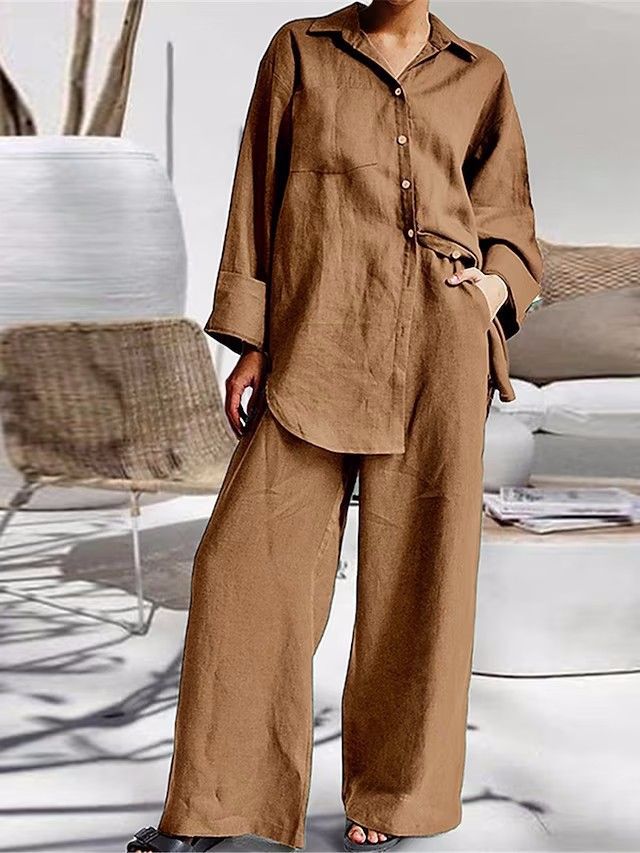 Women's Clothing nine quarter sleeve shirt loose pants two piece suit_desvips.com