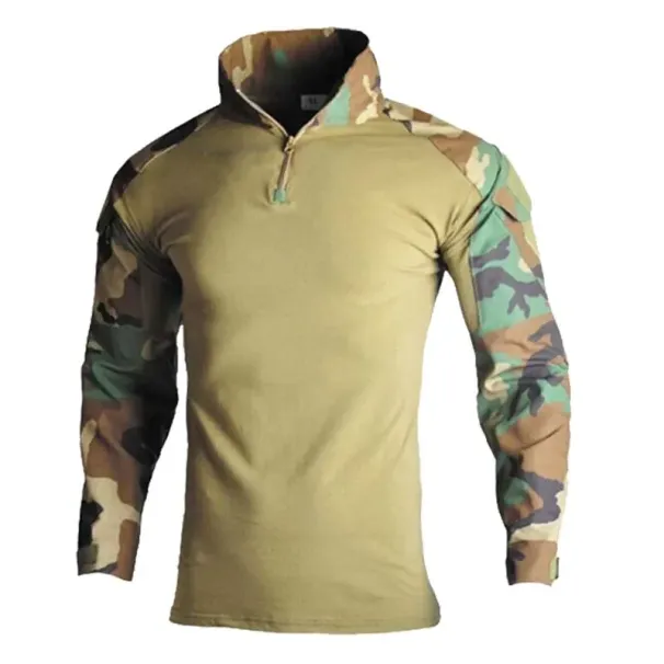 Softair Outdoor Long Sleeve Tactical Combat Shirt 1/4 Zipper Ripstop Wear-resisting Camo Airsoft T Shirts Men Clothing_desvips.com