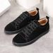 Suede Fashion Designer Men's Casual Breathable Solid Color Low Top Sneakers Black All-match Flat Shoes_desvips.com