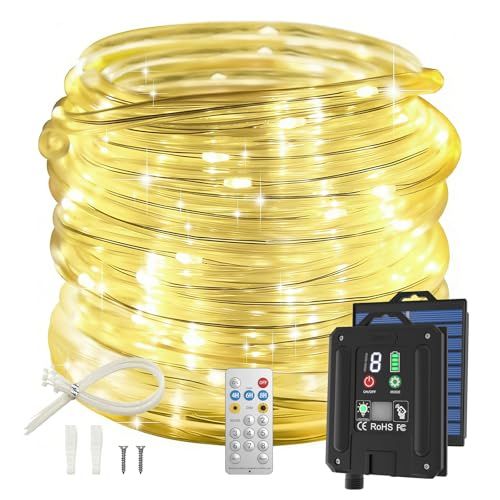 ICRGB Solar Rope Lights, 66FT 200LED With 1800mAh Battery, IP67 Waterproof Outdoor Decorative Lighting With 8 Modes And Timer Function For Trampoline,_desvips.com