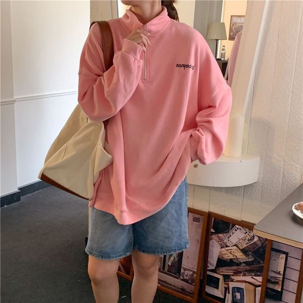 Oversized Women's Clothing 2025 Spring Autumn Oversized Loose Lazy Half Zipper Hoodie Covers The Flesh And Appears Thin_desvips.com