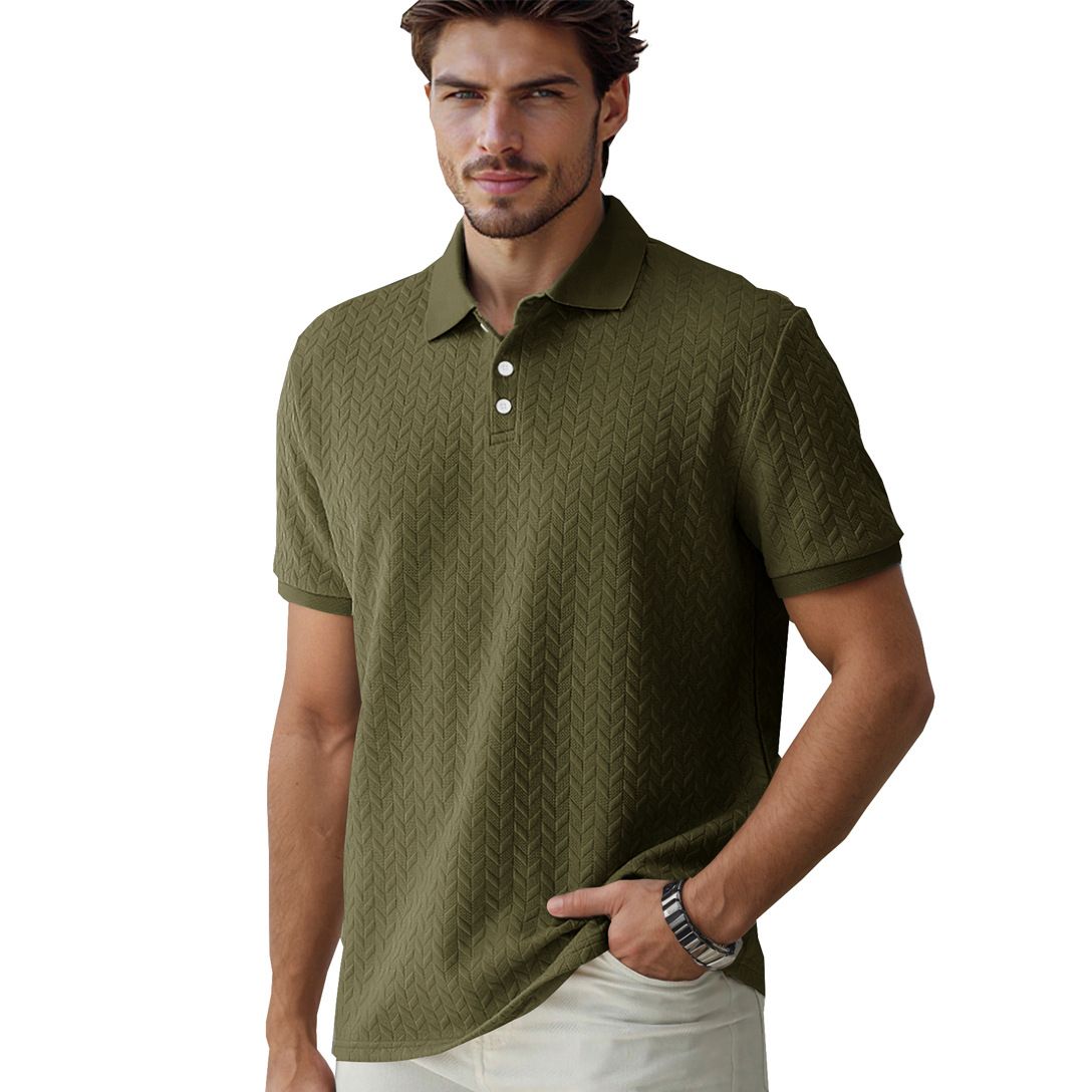 Men's Polo Shirt Solid Color Short Sleeved Casual Slim Lapel Shirt_desvips.com
