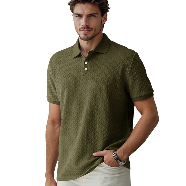 Men's Polo Shirt Solid Color Short Sleeved Casual Slim Lapel Shirt_desvips.com