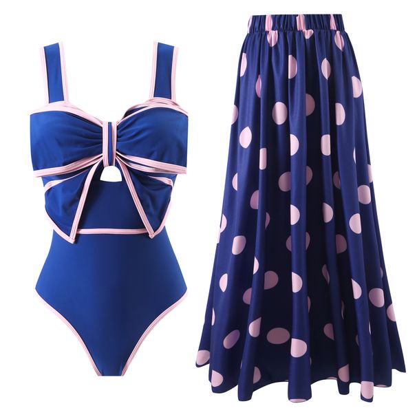 New Bow One-piece Two-piece Suit Cover Belly Slimming Fashion Swimsuit_desvips.com
