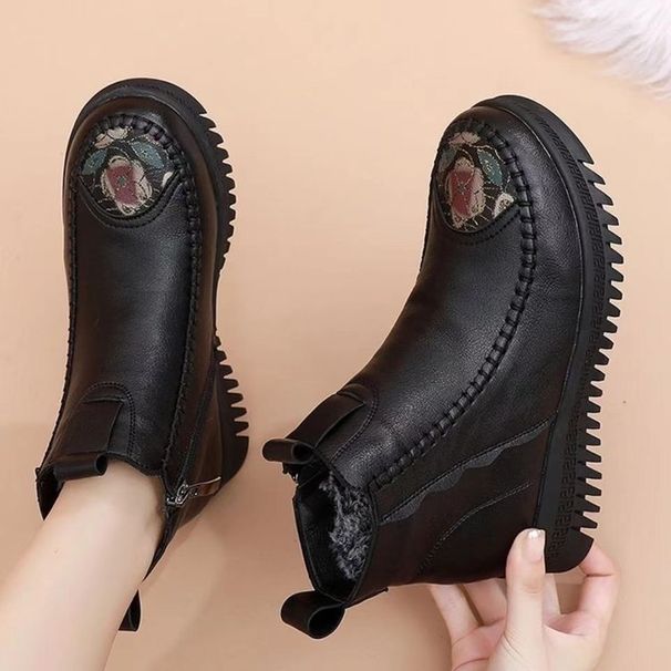 Winter New Mom Flat Bottom Anti Slip Women's Shoes, Warm Short With Fleece Middle-aged And People, Cotton Boots For The_desvips.com