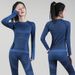 Sports Plaid Skiing Warm Quick Dry Top Elastic Slim Waist Pants Yoga Set_desvips.com