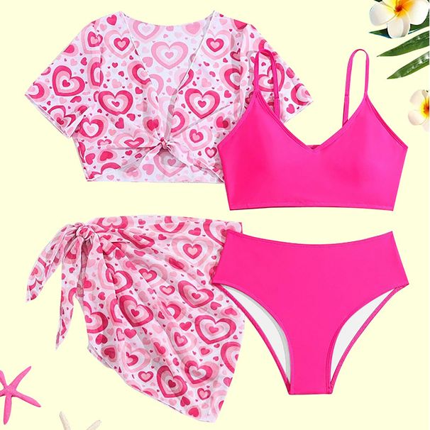 2026 New Girls' Four-Piece Set: Two-Piece Swimsuit With Skirt Cover-Up For Older Children, Cross-Border Foreign Trade_desvips.com