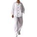 Women's Clothing 2 piece Set Large Size Cotton and Linen Shirt Set High Waist Loose Pants_desvips.com